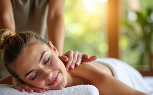 a woman lying on a massage table