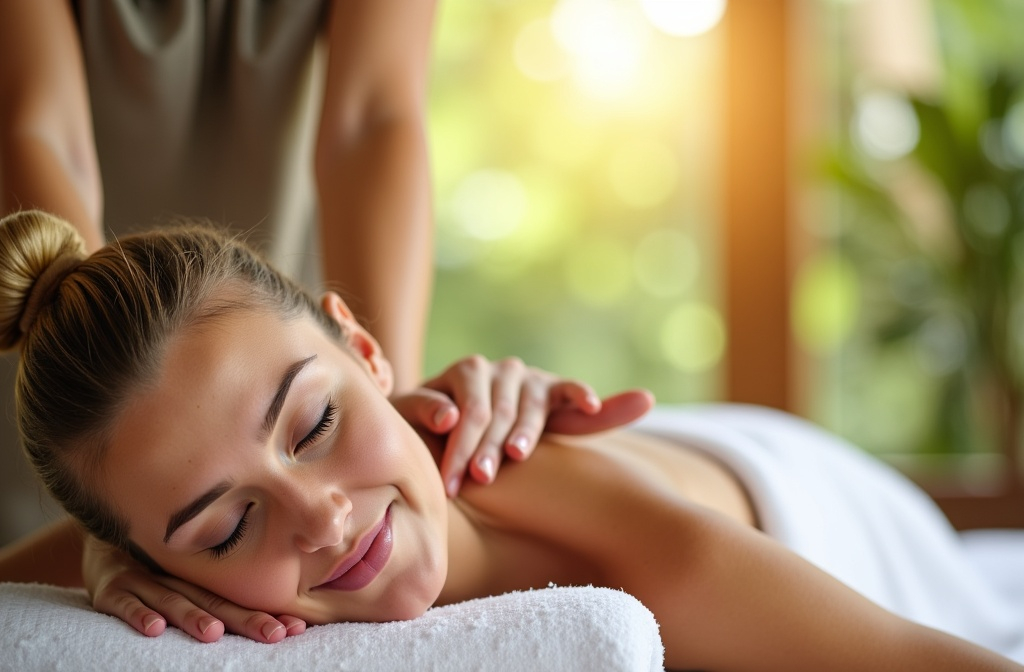 a woman lying on a massage table